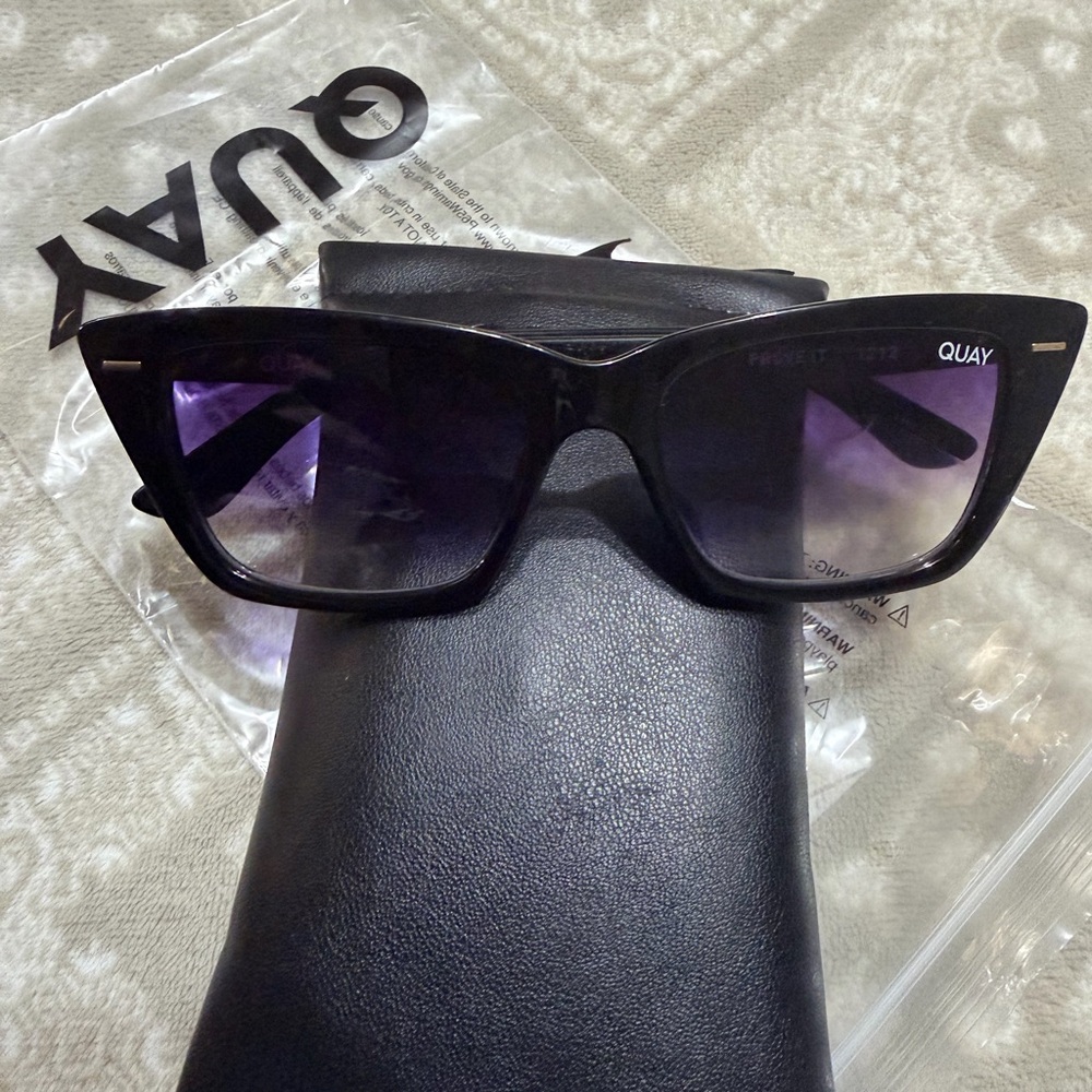 Quay Australia Black Frame Sunglasses with Purple Gradient Lenses